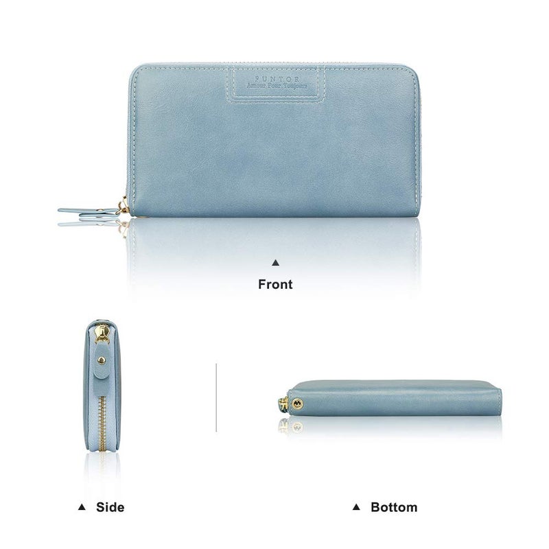 FT FUNTOR Wristlet Wallet for Women, Ladies Zip around Wallet PU Vegan Leather Clutch Long Purse Phone Card Holder Organizer Blue - Image 4